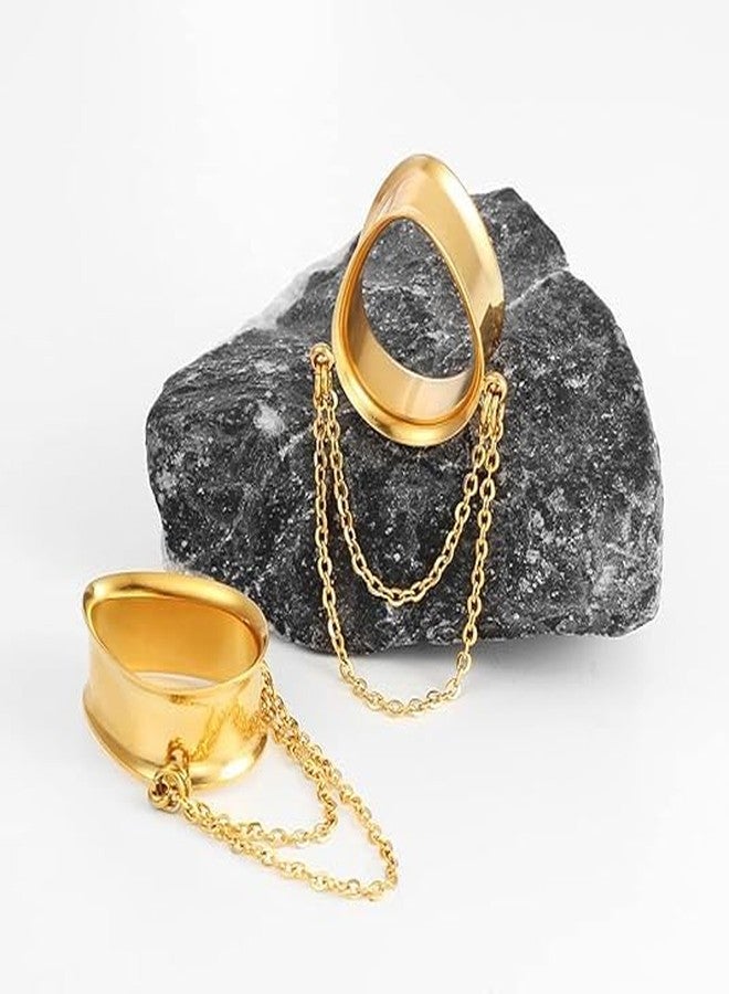 Earblity 2PCS Dangle Chain Teardrop Ear Plugs Tunnels Daily 316 Stainless Steel Ear Gauges Expander Stretcher Piercing Body Jewelry 0g-1 inch 8mm-25mm (Gold, 00G(10mm)) - Image 5